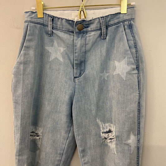 Easel Light Blue Star Print Distressed Denim Pants Small