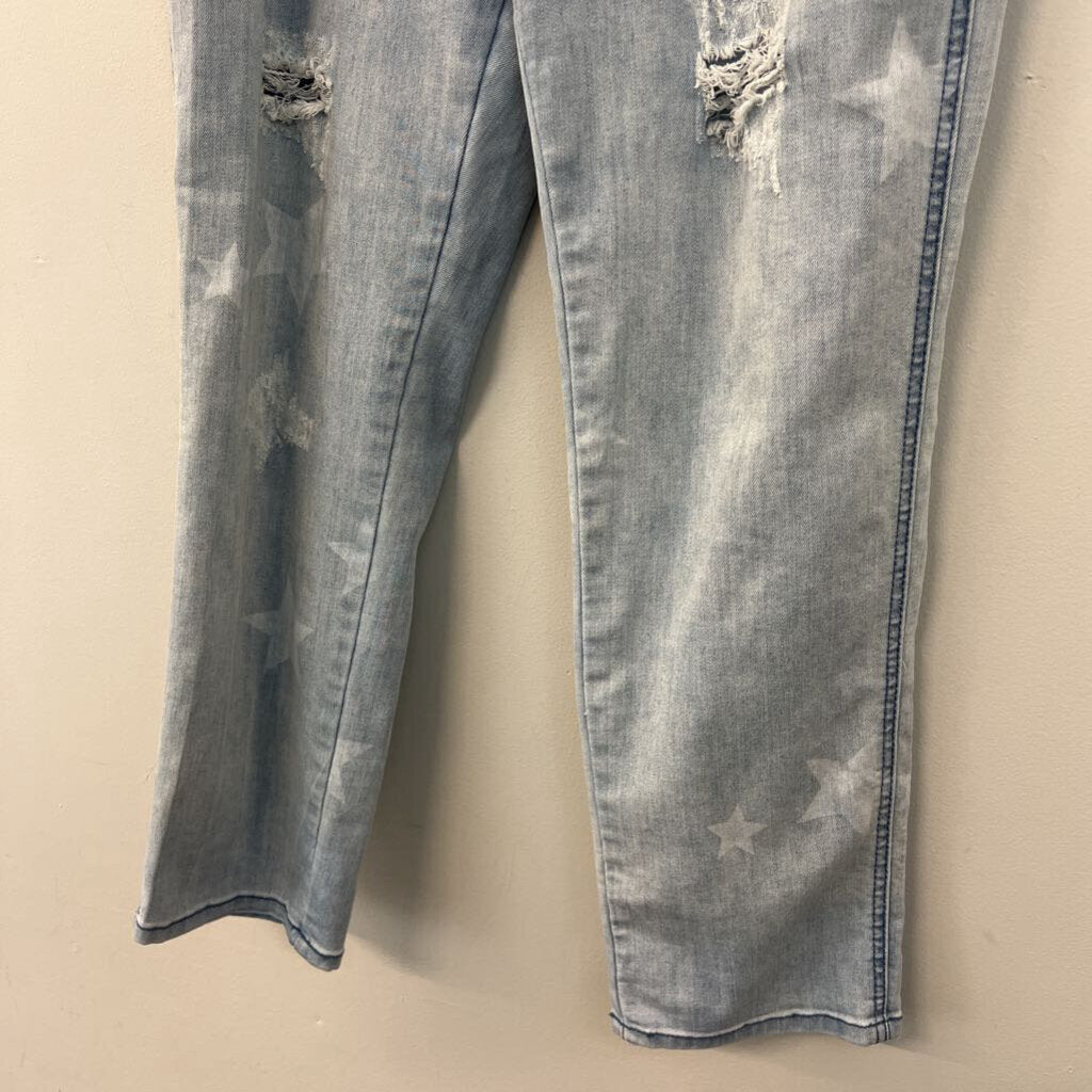 Easel Light Blue Star Print Distressed Denim Pants Small