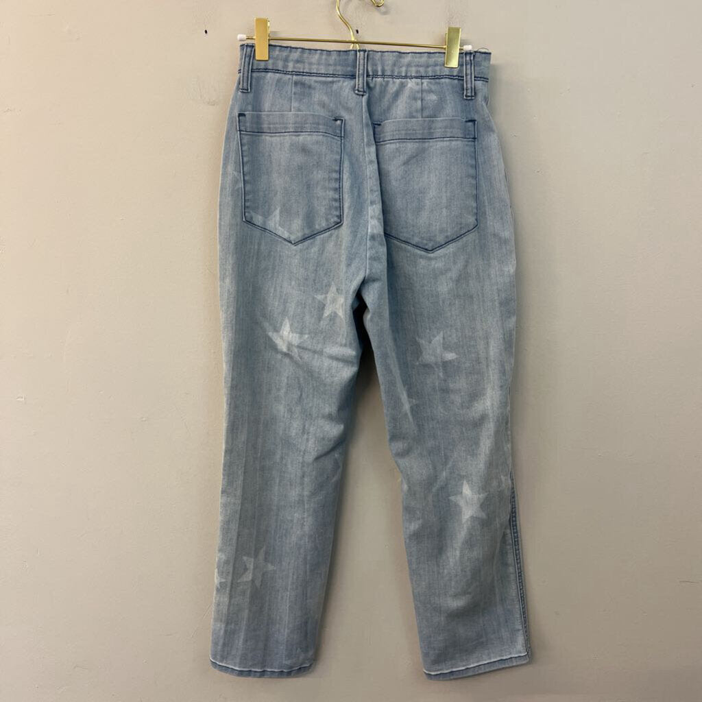Easel Light Blue Star Print Distressed Denim Pants Small