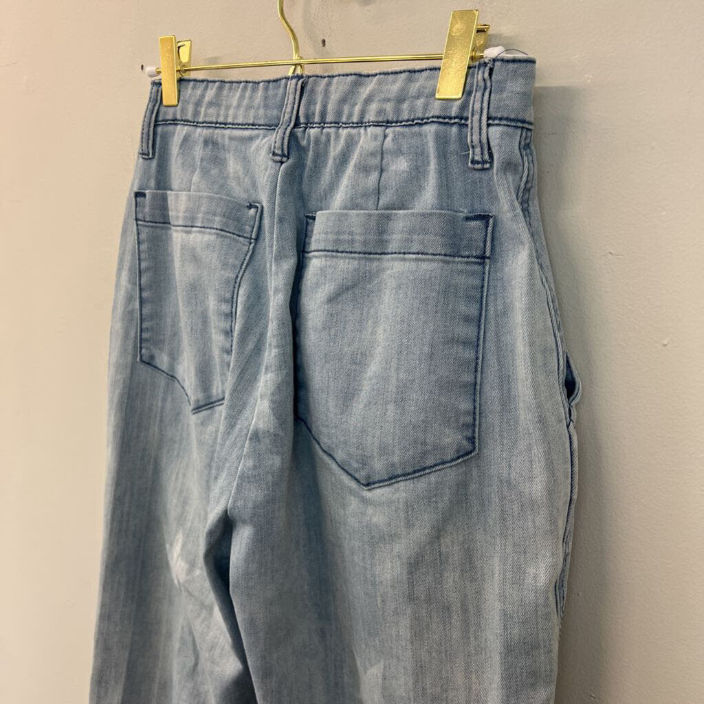 Easel Light Blue Star Print Distressed Denim Pants Small