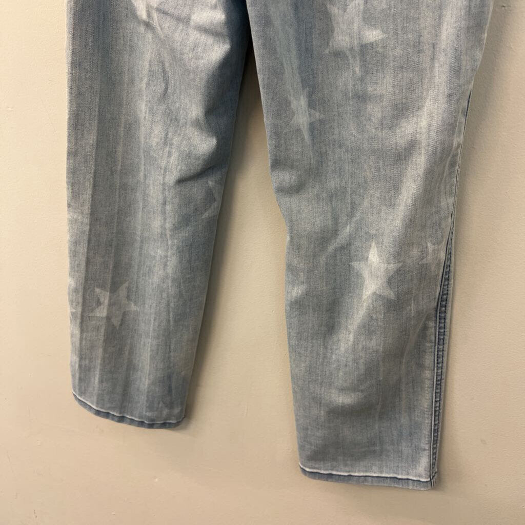 Easel Light Blue Star Print Distressed Denim Pants Small