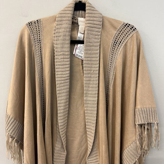 Chicos Brown Wude/ Knit Fringe Hem Shoulder Wrap Top One Size