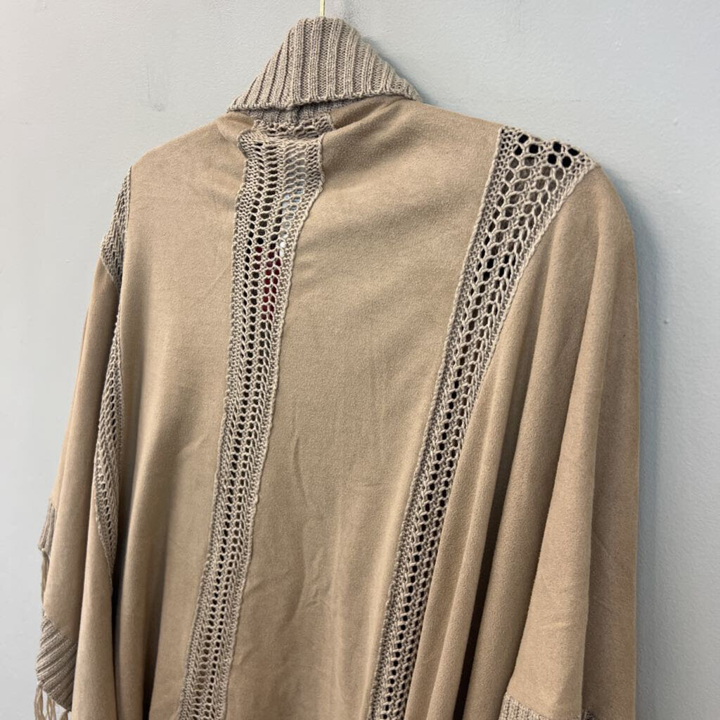 Chicos Brown Wude/ Knit Fringe Hem Shoulder Wrap Top One Size