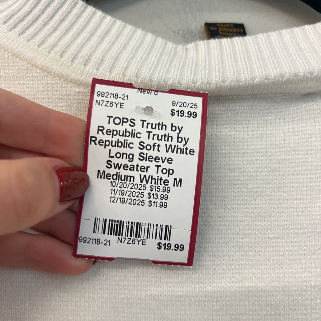Truth by Republic Soft White Long Sleeve Sweater Top Medium