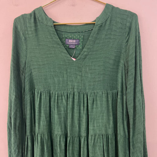 Maeve Green Print Long Sleeve Dress Extra Small