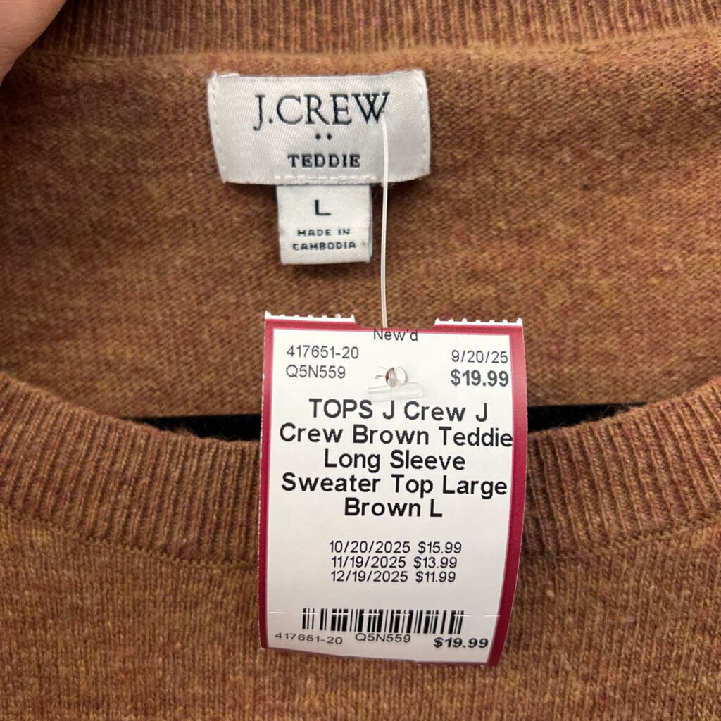 J Crew Brown Teddie Long Sleeve Sweater Top Large