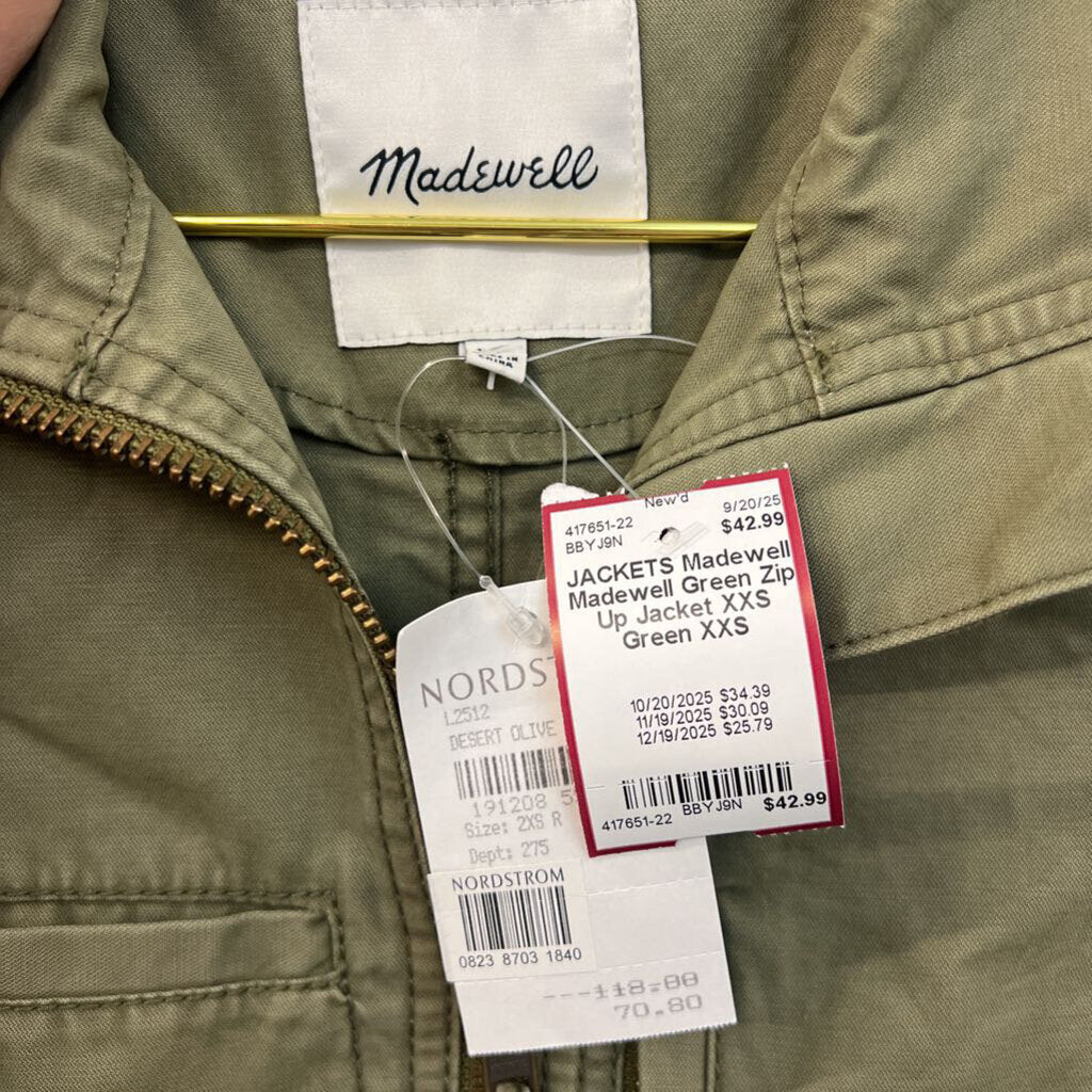 Madewell Green Zip Up Jacket XXS