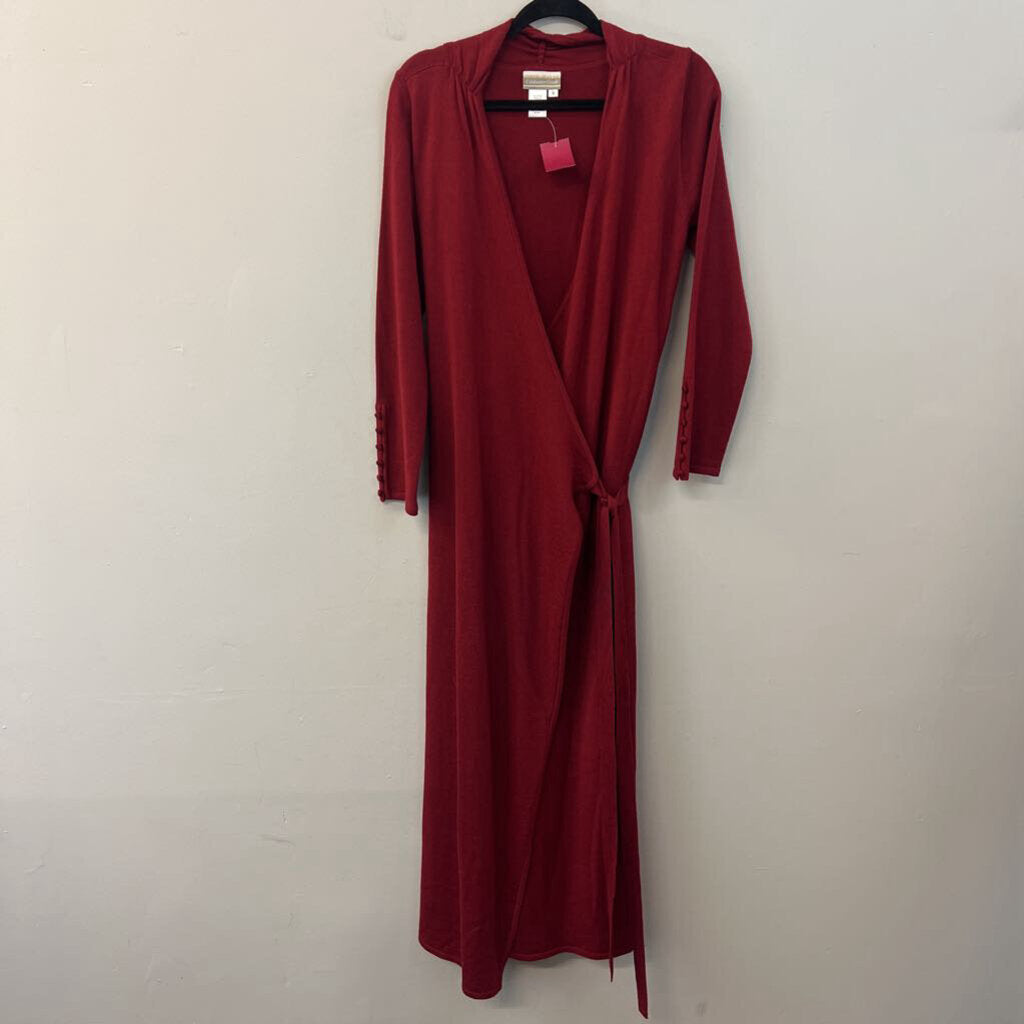 Coldwater Creek Red Knit Long Sleeve Wrap Maxi Dress Small