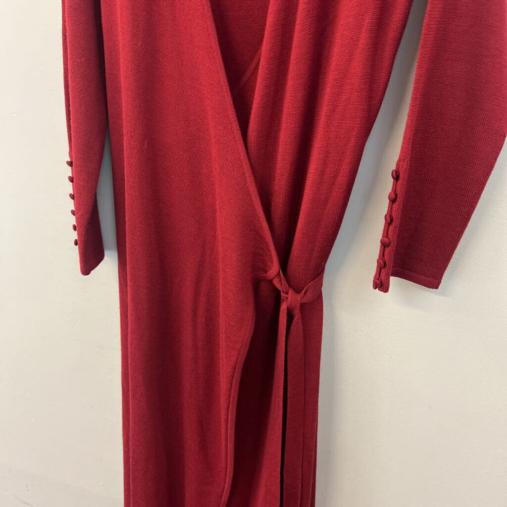 Coldwater Creek Red Knit Long Sleeve Wrap Maxi Dress Small
