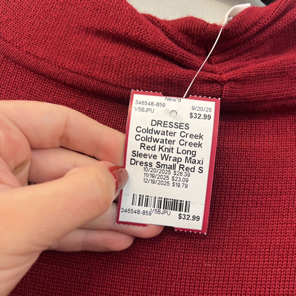 Coldwater Creek Red Knit Long Sleeve Wrap Maxi Dress Small