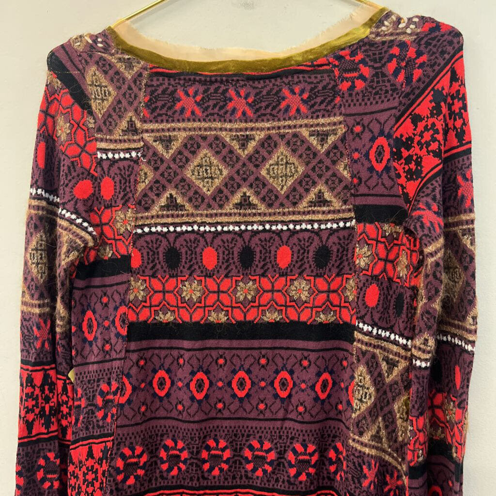 Free People Purple/ Red/ Multi Knit Print Long Sleeve Top Extra Small