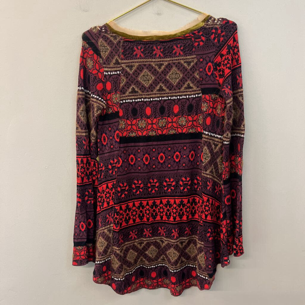 Free People Purple/ Red/ Multi Knit Print Long Sleeve Top Extra Small