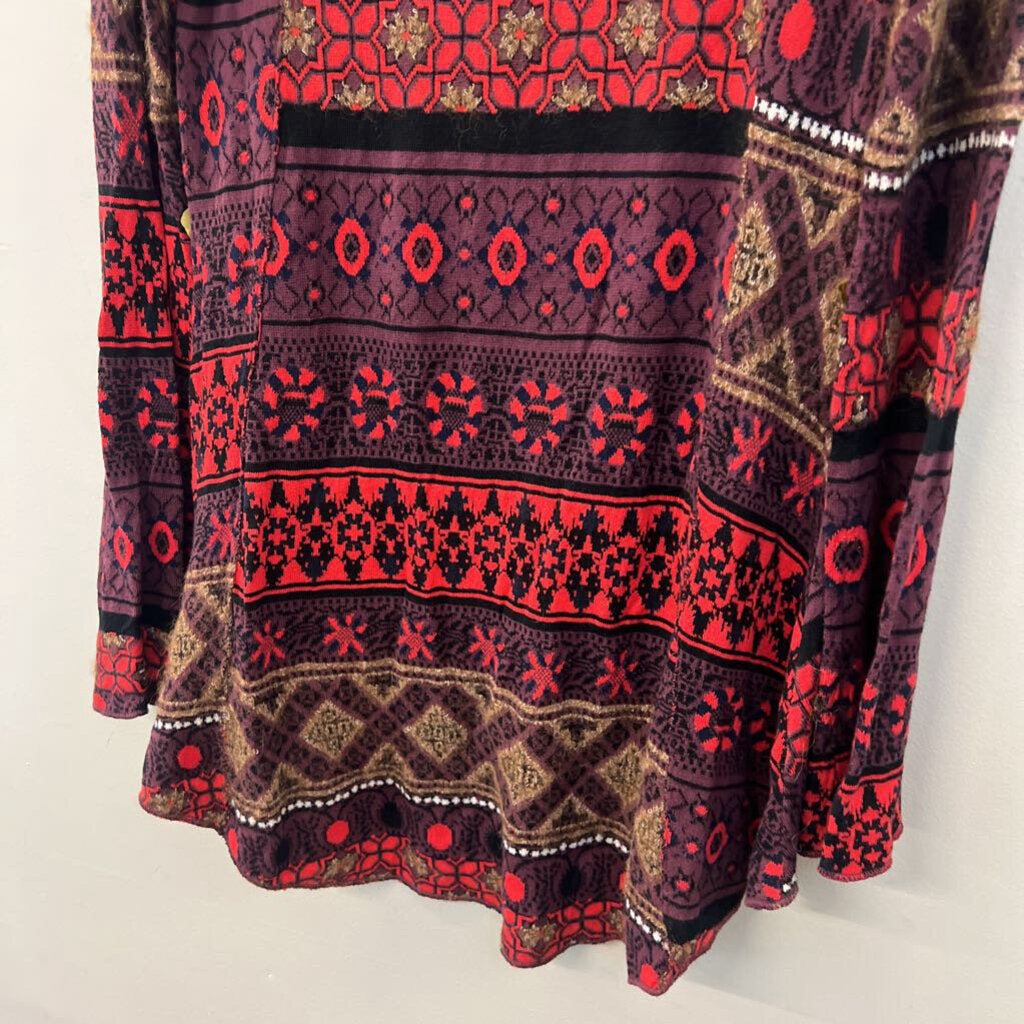 Free People Purple/ Red/ Multi Knit Print Long Sleeve Top Extra Small