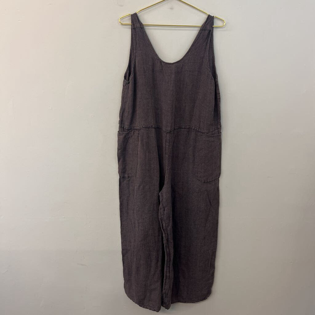 Flax Grey/ Multi Thread 100% Linen Wide Leg Jumpsuit Medium