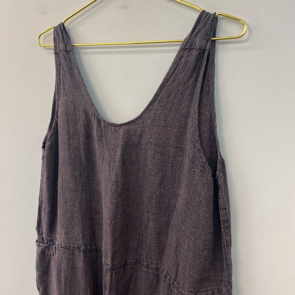 Flax Grey/ Multi Thread 100% Linen Wide Leg Jumpsuit Medium