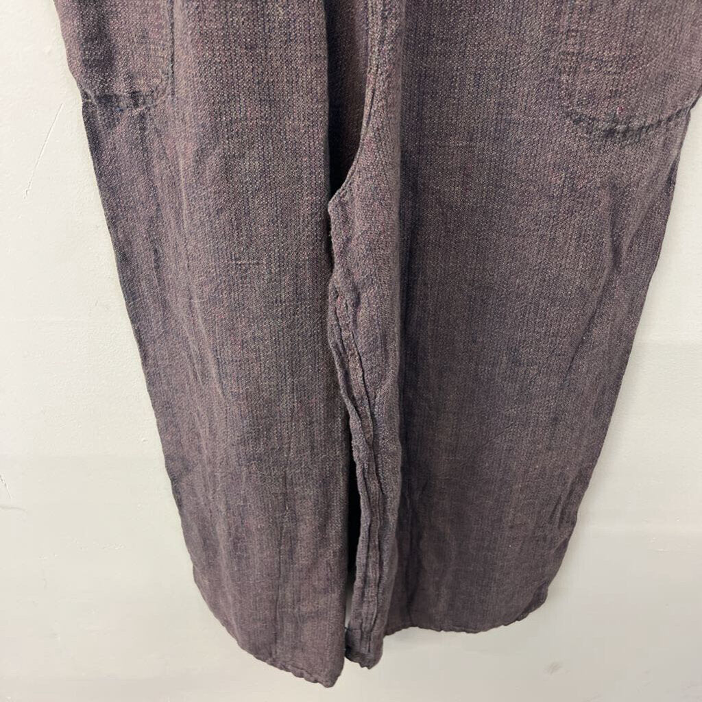 Flax Grey/ Multi Thread 100% Linen Wide Leg Jumpsuit Medium