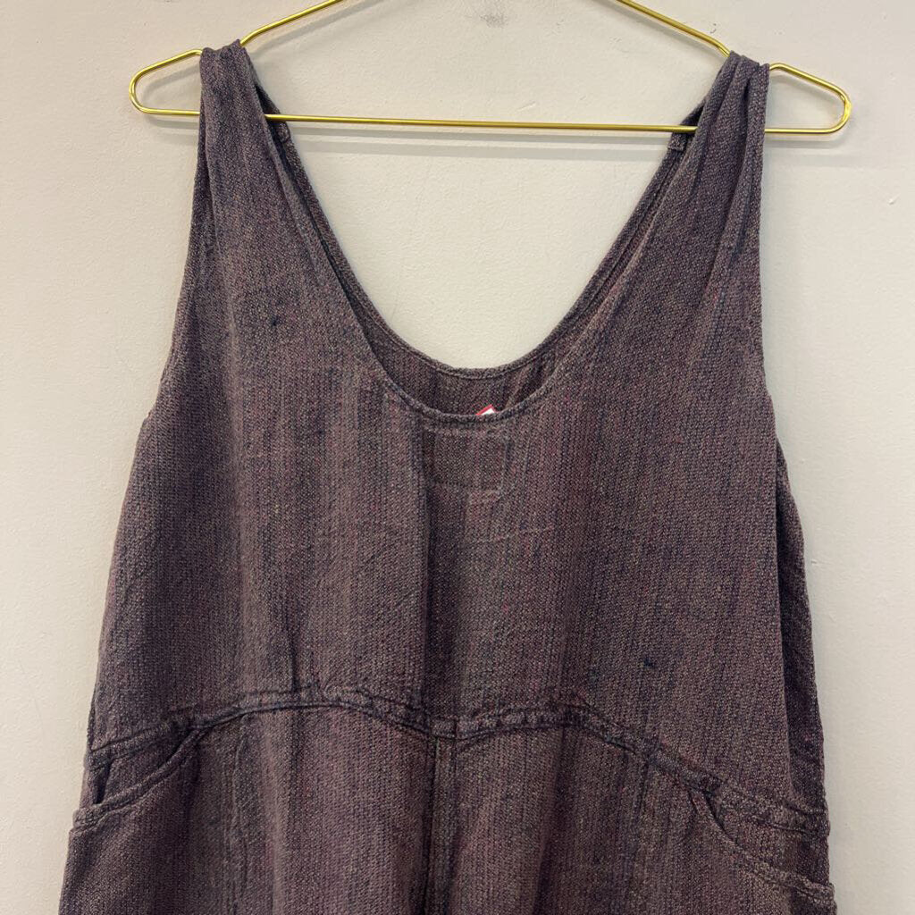 Flax Grey/ Multi Thread 100% Linen Wide Leg Jumpsuit Medium
