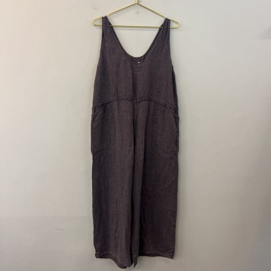 Flax Grey/ Multi Thread 100% Linen Wide Leg Jumpsuit Medium