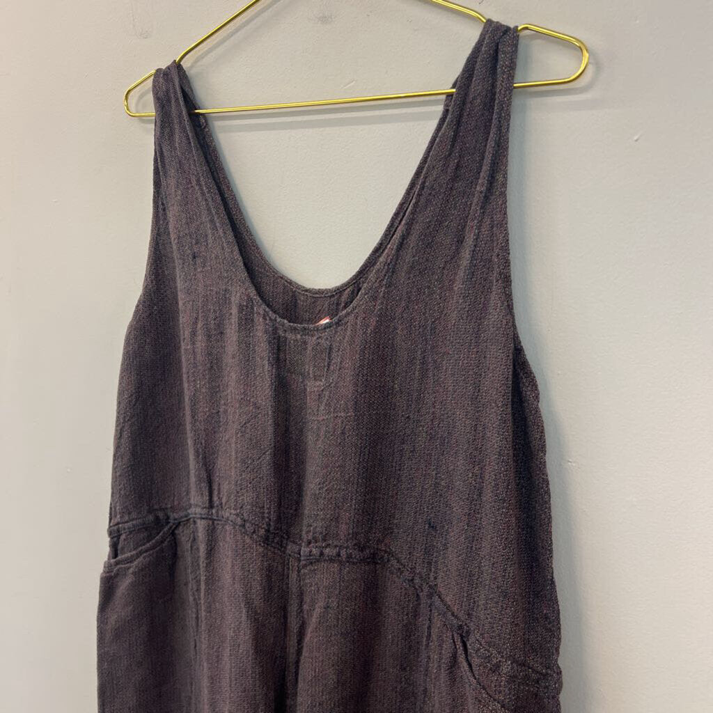 Flax Grey/ Multi Thread 100% Linen Wide Leg Jumpsuit Medium