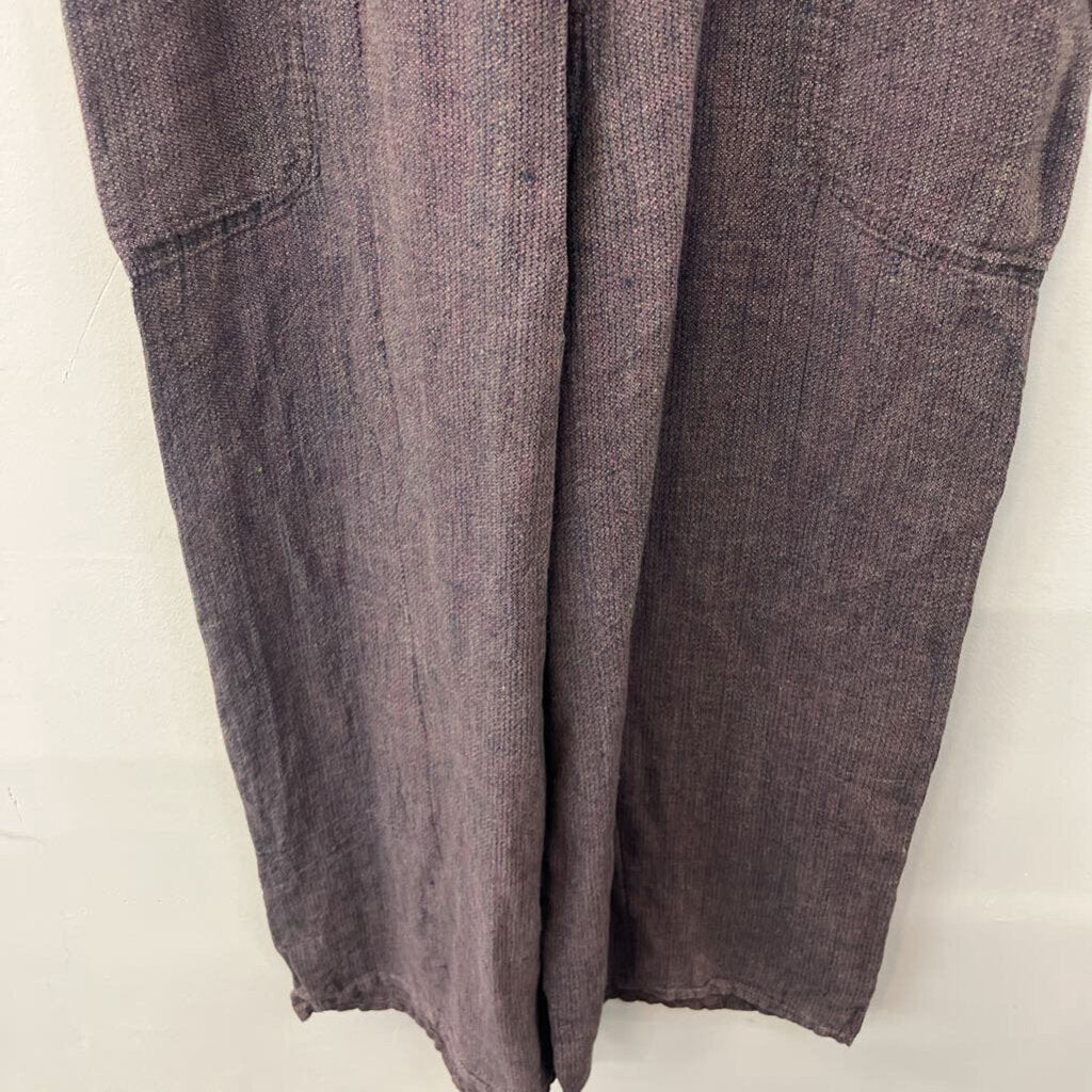 Flax Grey/ Multi Thread 100% Linen Wide Leg Jumpsuit Medium