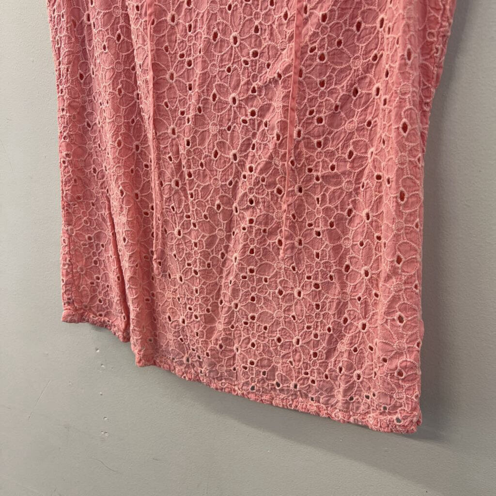 Johnny Was Pink Eyelet Lace Short Ruffle Sleeve Top Extra Small