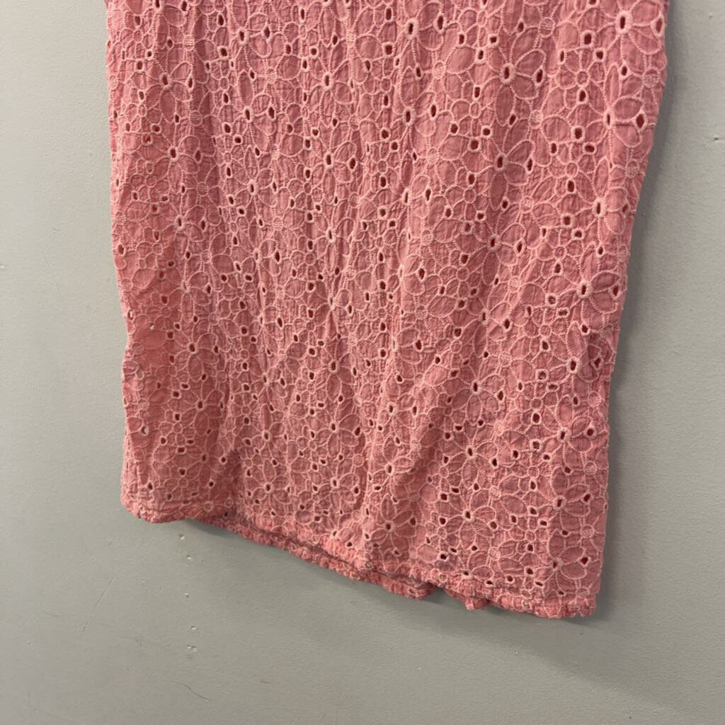 Johnny Was Pink Eyelet Lace Short Ruffle Sleeve Top Extra Small