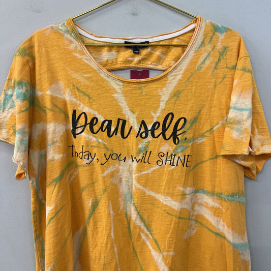 A Rare Bird Yellow/ Green Tie Dye Dear Self Short Sleeve Top L/XL