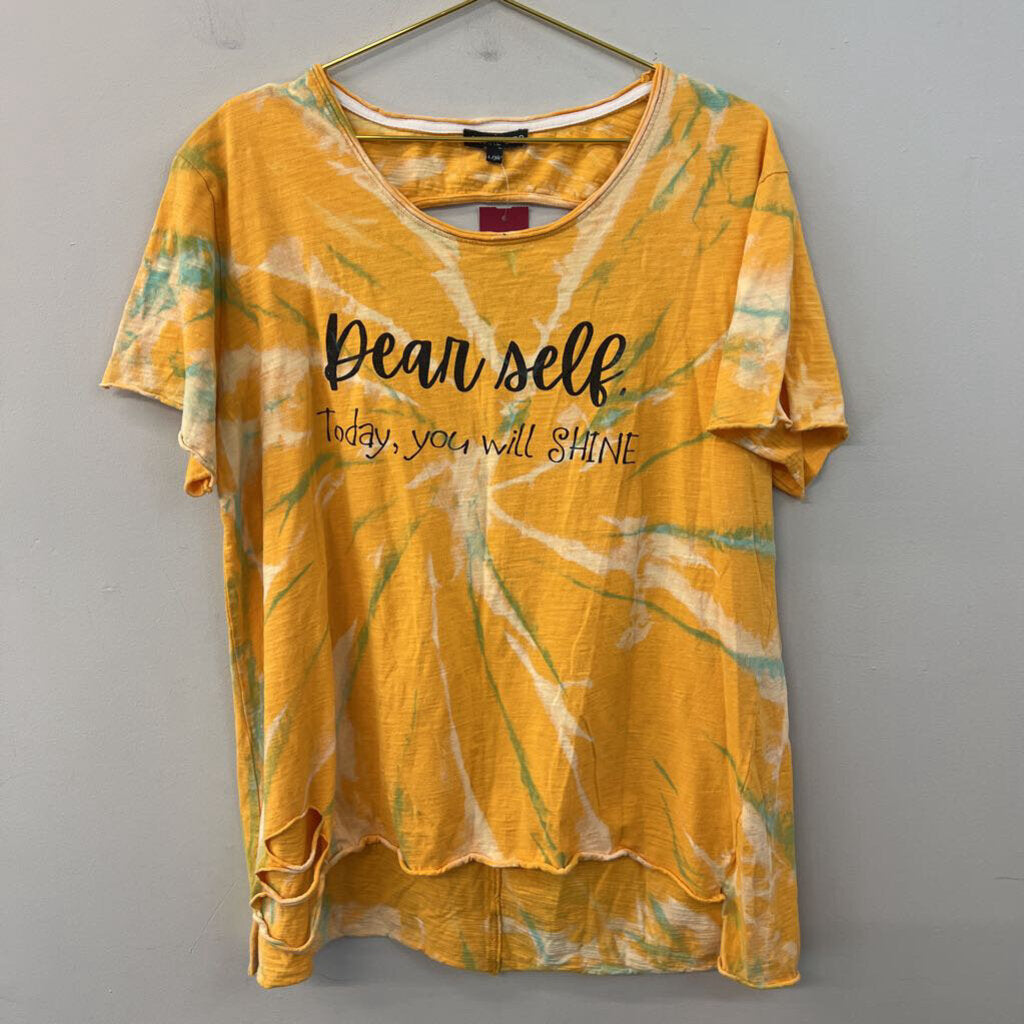 A Rare Bird Yellow/ Green Tie Dye Dear Self Short Sleeve Top L/XL