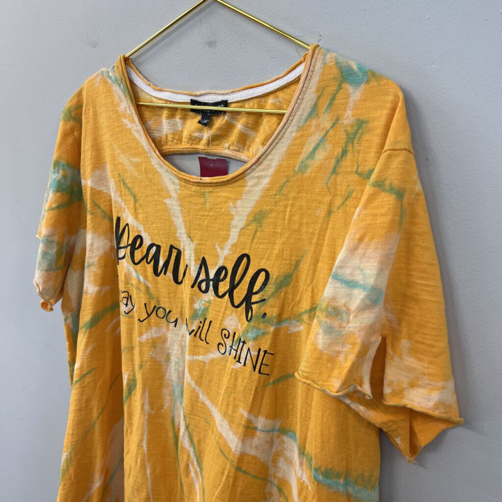 A Rare Bird Yellow/ Green Tie Dye Dear Self Short Sleeve Top L/XL