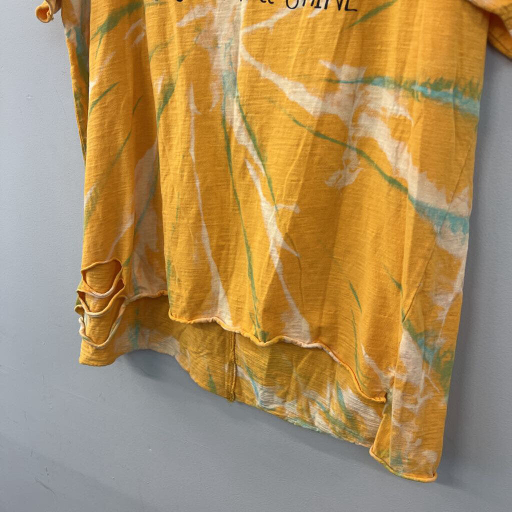 A Rare Bird Yellow/ Green Tie Dye Dear Self Short Sleeve Top L/XL
