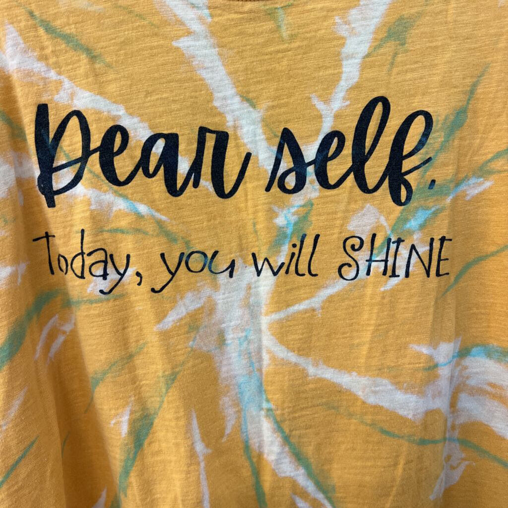 A Rare Bird Yellow/ Green Tie Dye Dear Self Short Sleeve Top L/XL