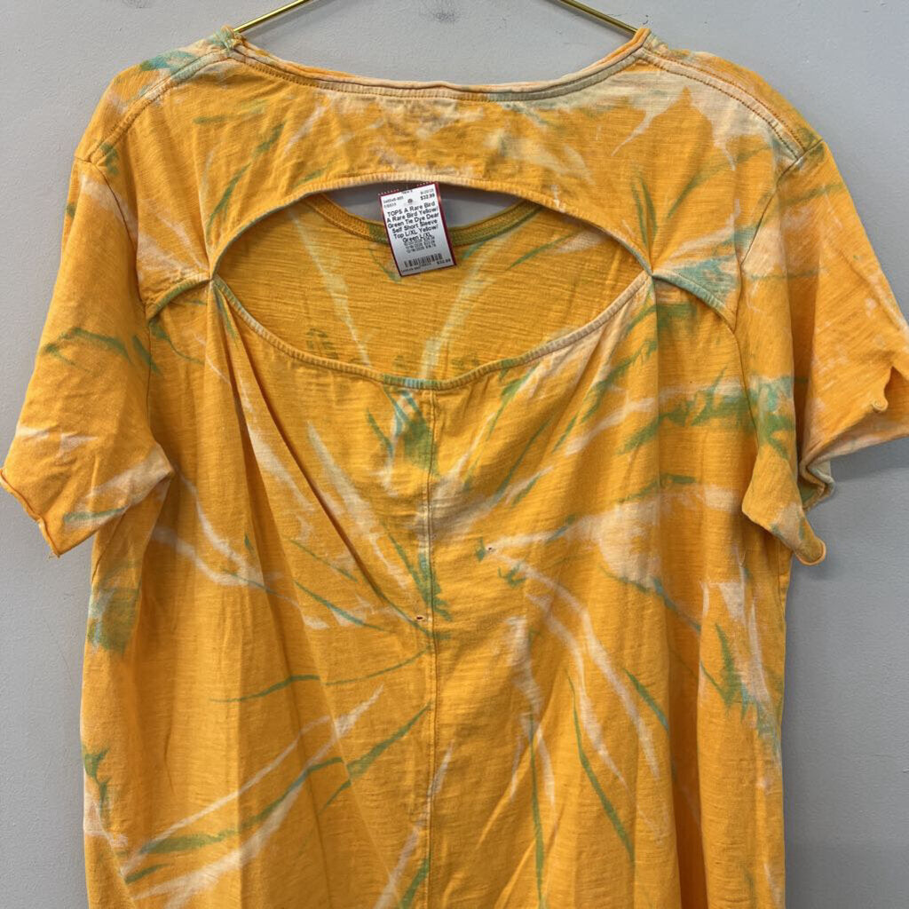 A Rare Bird Yellow/ Green Tie Dye Dear Self Short Sleeve Top L/XL