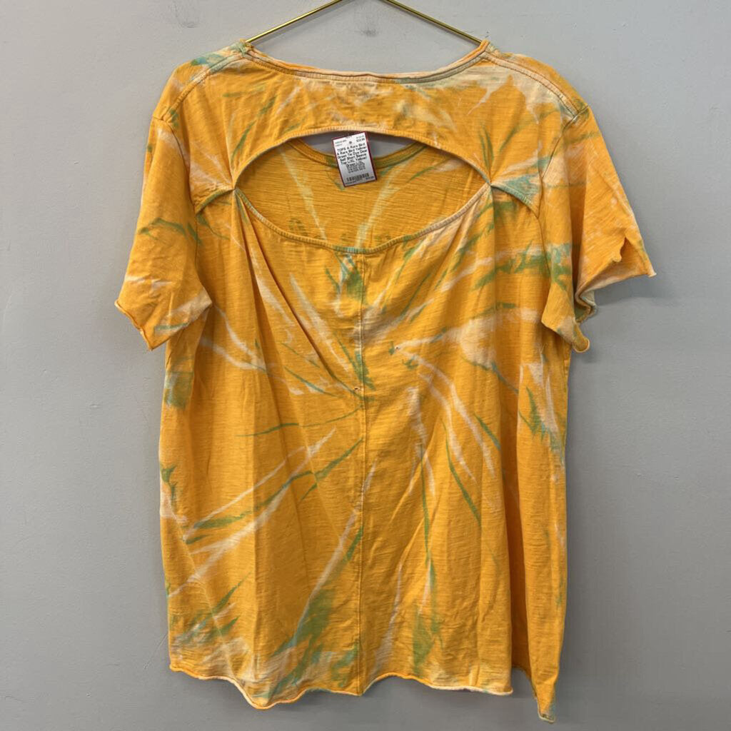 A Rare Bird Yellow/ Green Tie Dye Dear Self Short Sleeve Top L/XL