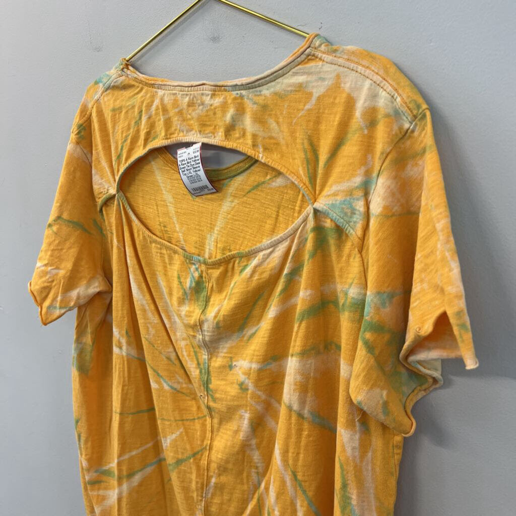 A Rare Bird Yellow/ Green Tie Dye Dear Self Short Sleeve Top L/XL