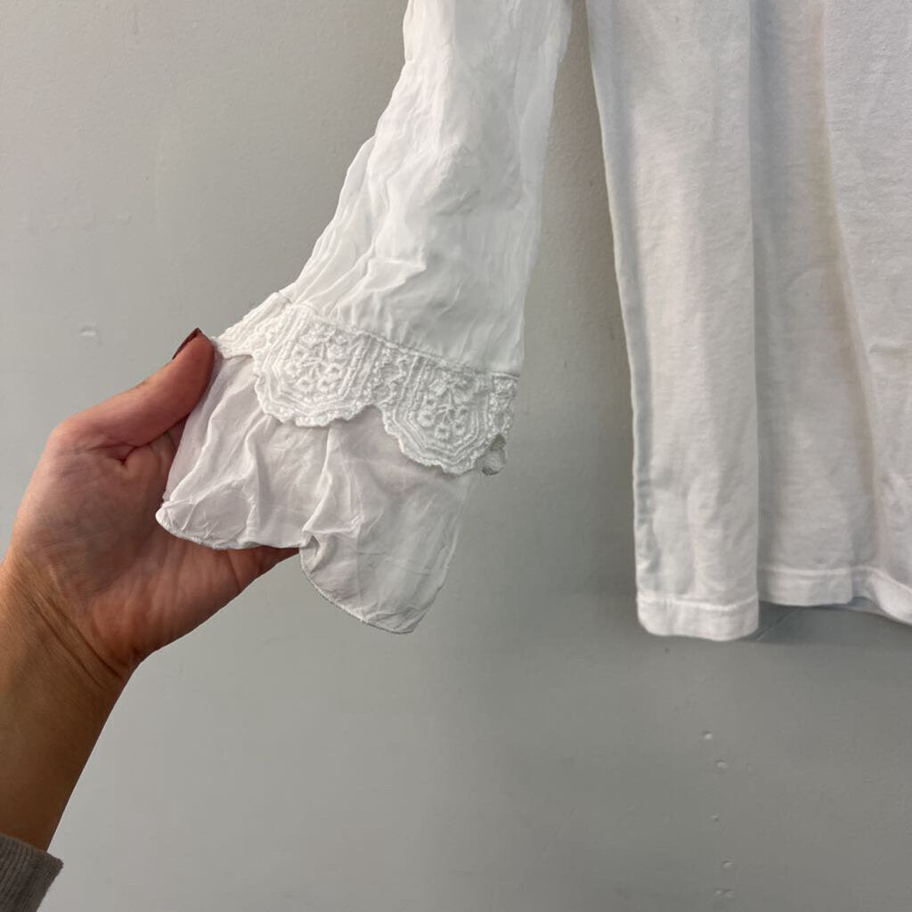 Johnny Was White Long Lace Sleeve Detail Top Small