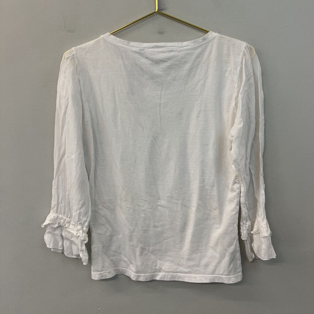 Johnny Was White Long Lace Sleeve Detail Top Small