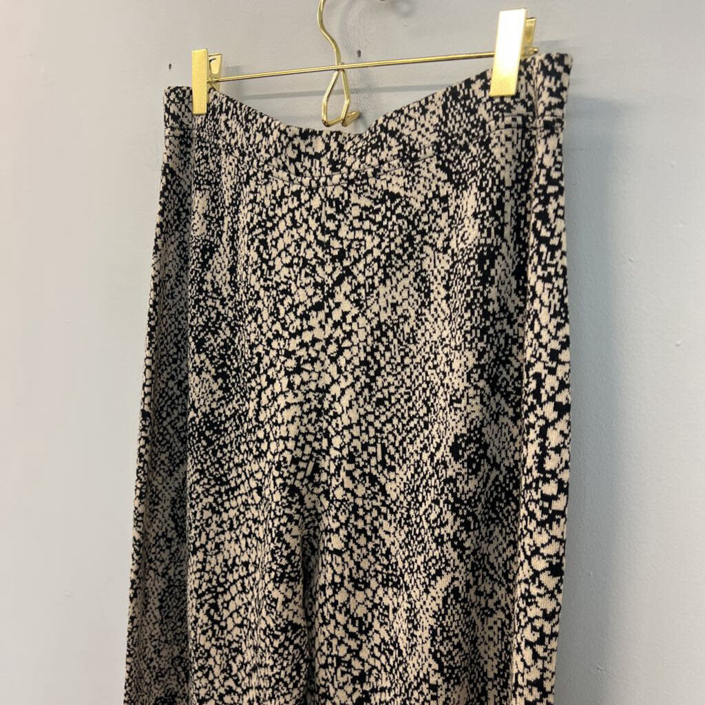 St John Collection Black/ Beige Print Knit Pull On Pants 8