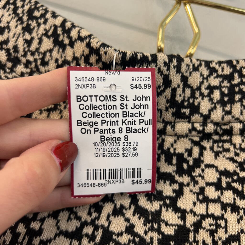 St John Collection Black/ Beige Print Knit Pull On Pants 8