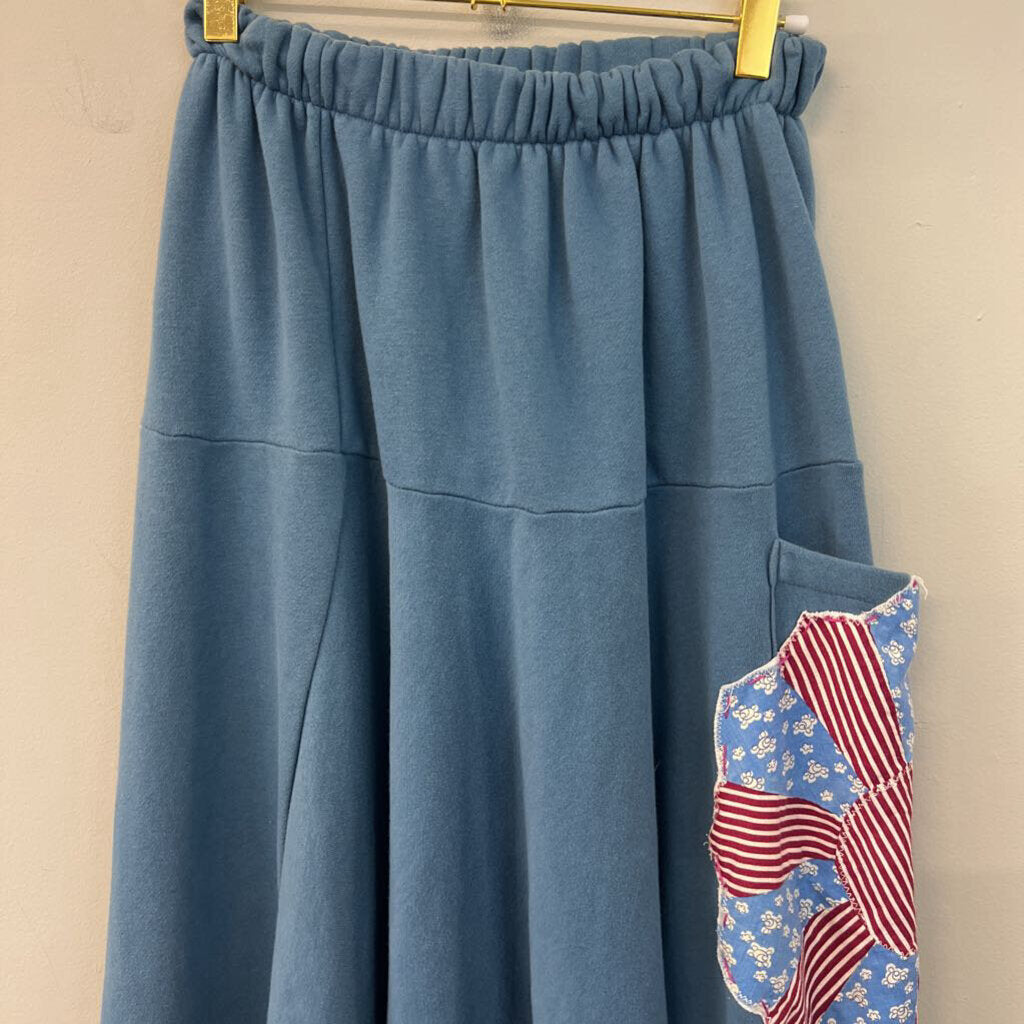 Blue Patchwork Detail Wide Leg Genie Pull On Pants Small