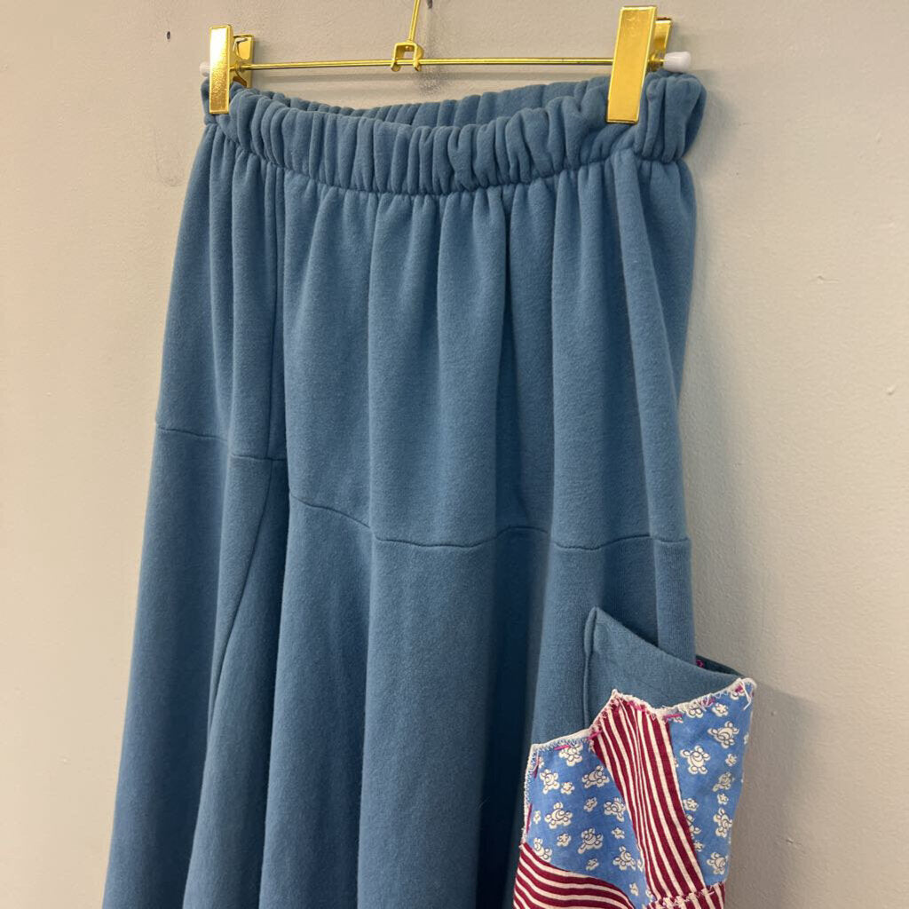 Blue Patchwork Detail Wide Leg Genie Pull On Pants Small