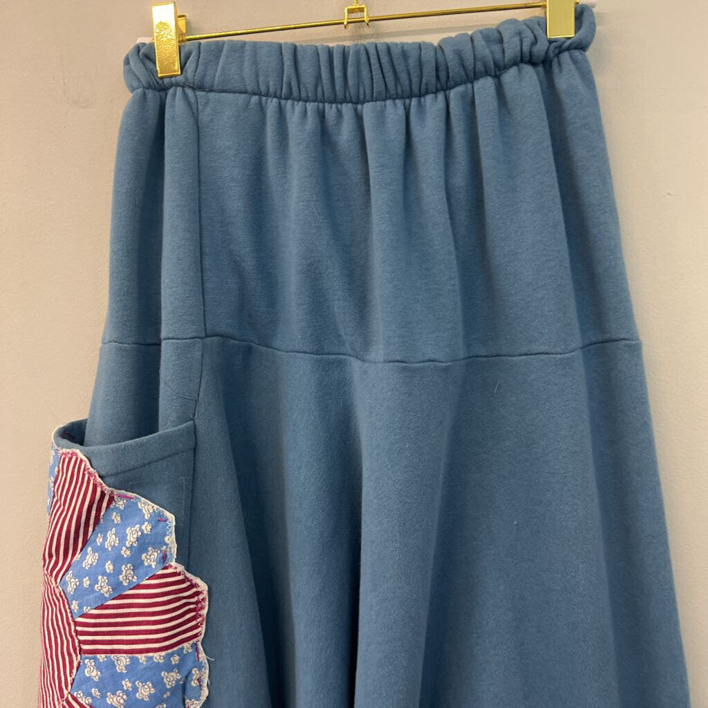 Blue Patchwork Detail Wide Leg Genie Pull On Pants Small