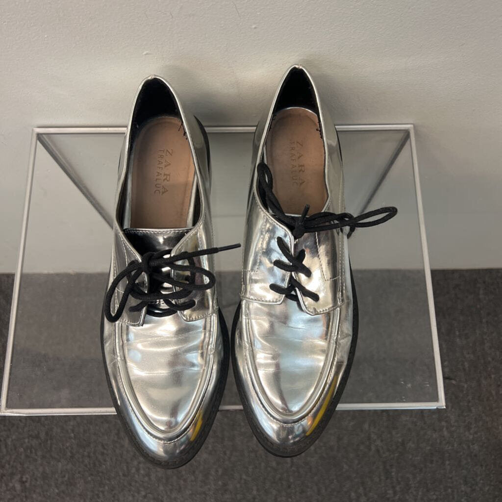 Zara Metallic Silver Oxford Shoes 41
