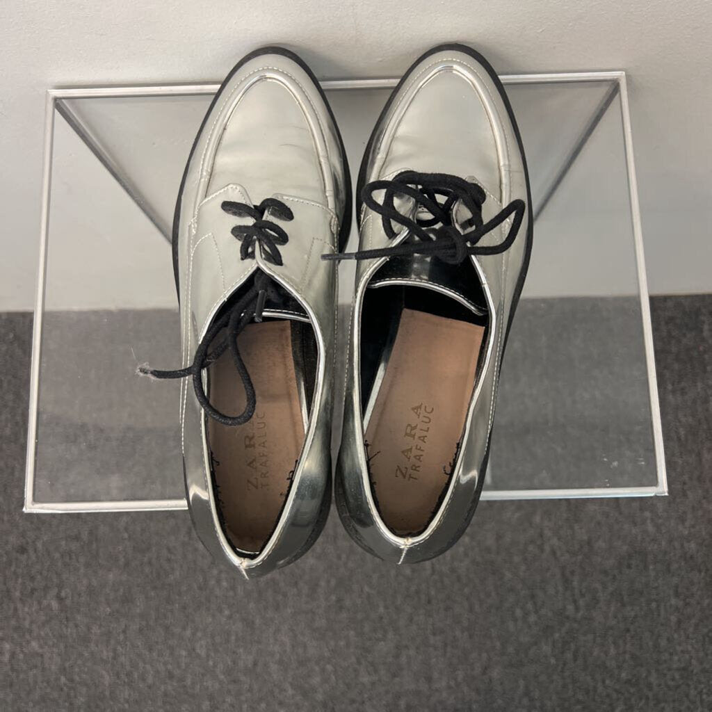 Zara Metallic Silver Oxford Shoes 41