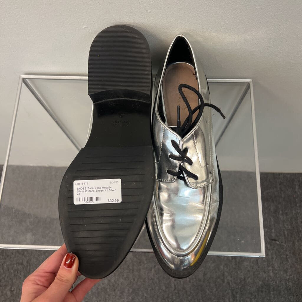 Zara Metallic Silver Oxford Shoes 41