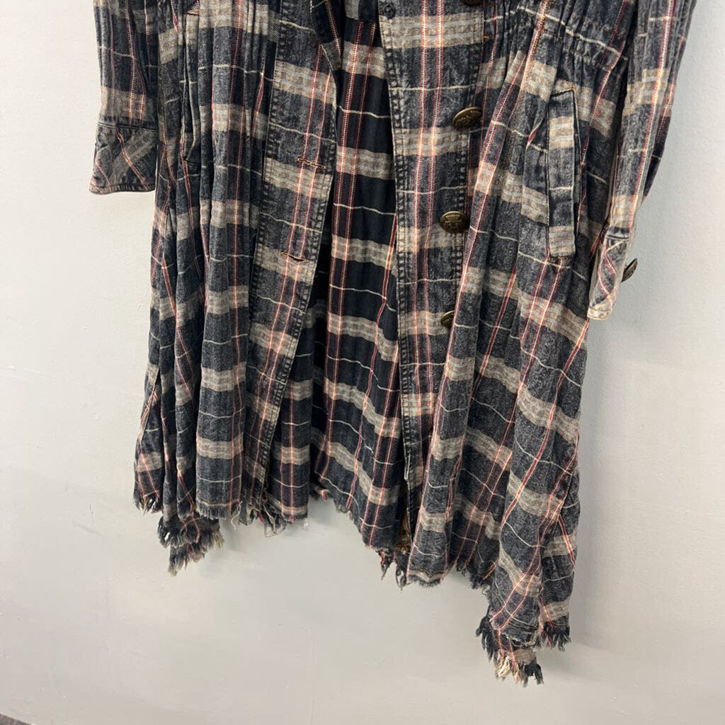 Aratta Silent Journey Blue/ Grey Plaid Ruffian Long Jacket Small