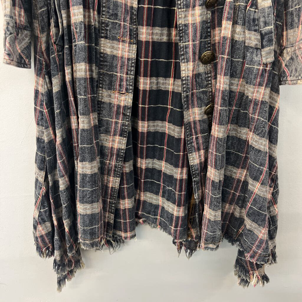 Aratta Silent Journey Blue/ Grey Plaid Ruffian Long Jacket Small