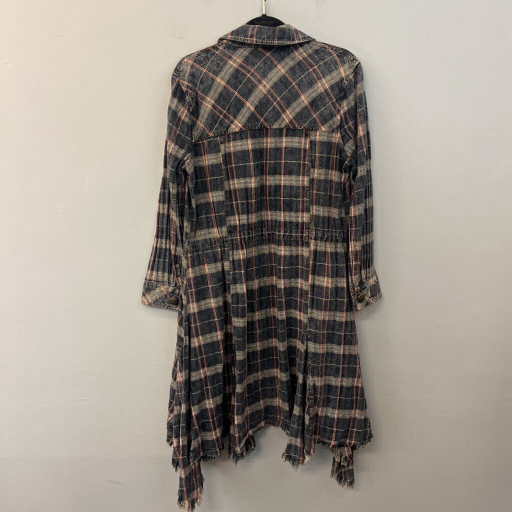 Aratta Silent Journey Blue/ Grey Plaid Ruffian Long Jacket Small
