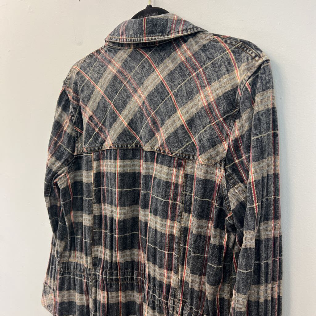 Aratta Silent Journey Blue/ Grey Plaid Ruffian Long Jacket Small