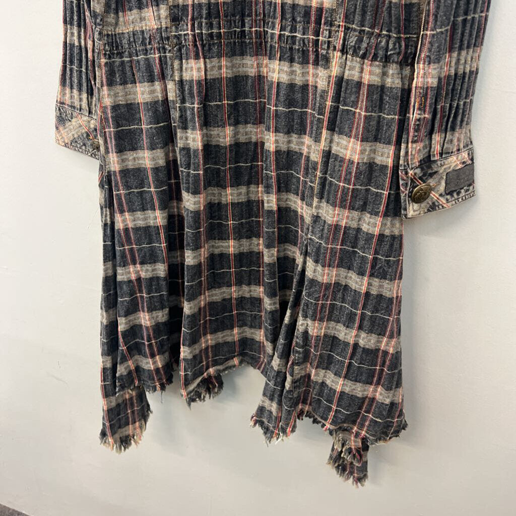 Aratta Silent Journey Blue/ Grey Plaid Ruffian Long Jacket Small