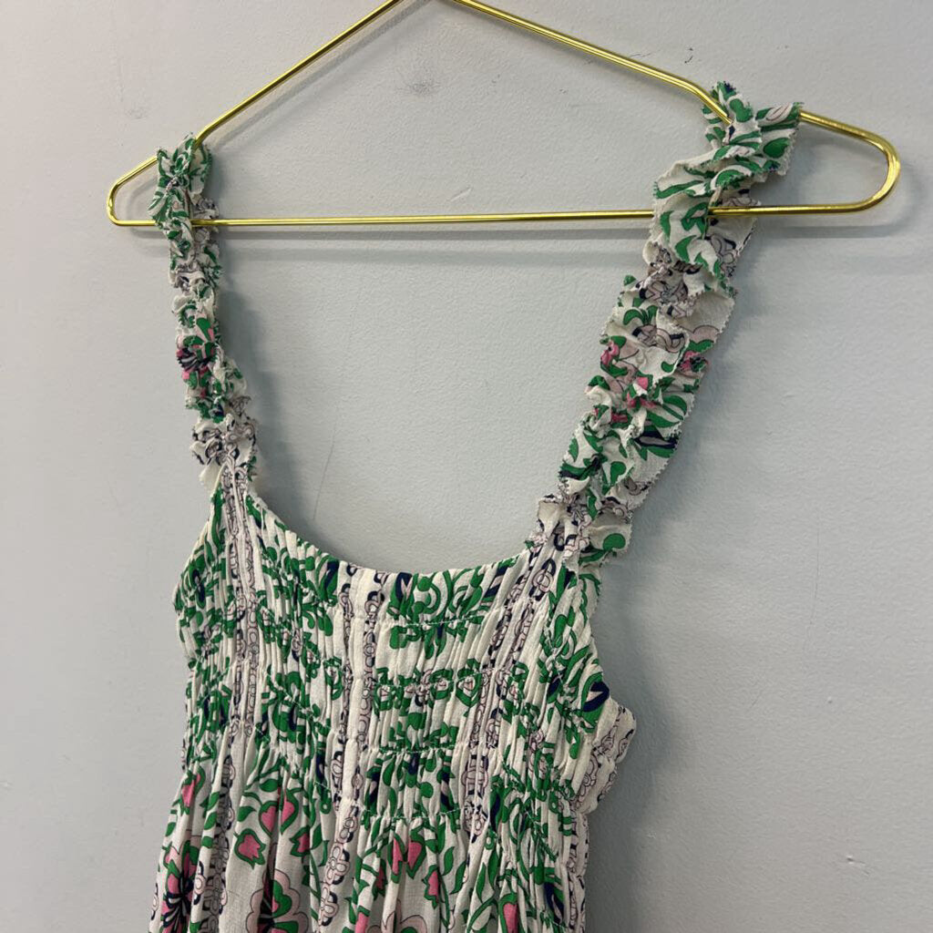 Tory Burch White/ Green Print Silk Layered Lace Hem Tank Top 6